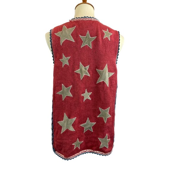 90s Patriotic Knit Sweater Vest Cambridge Country Store Stars Womens L Vintage - Picture 3 of 7